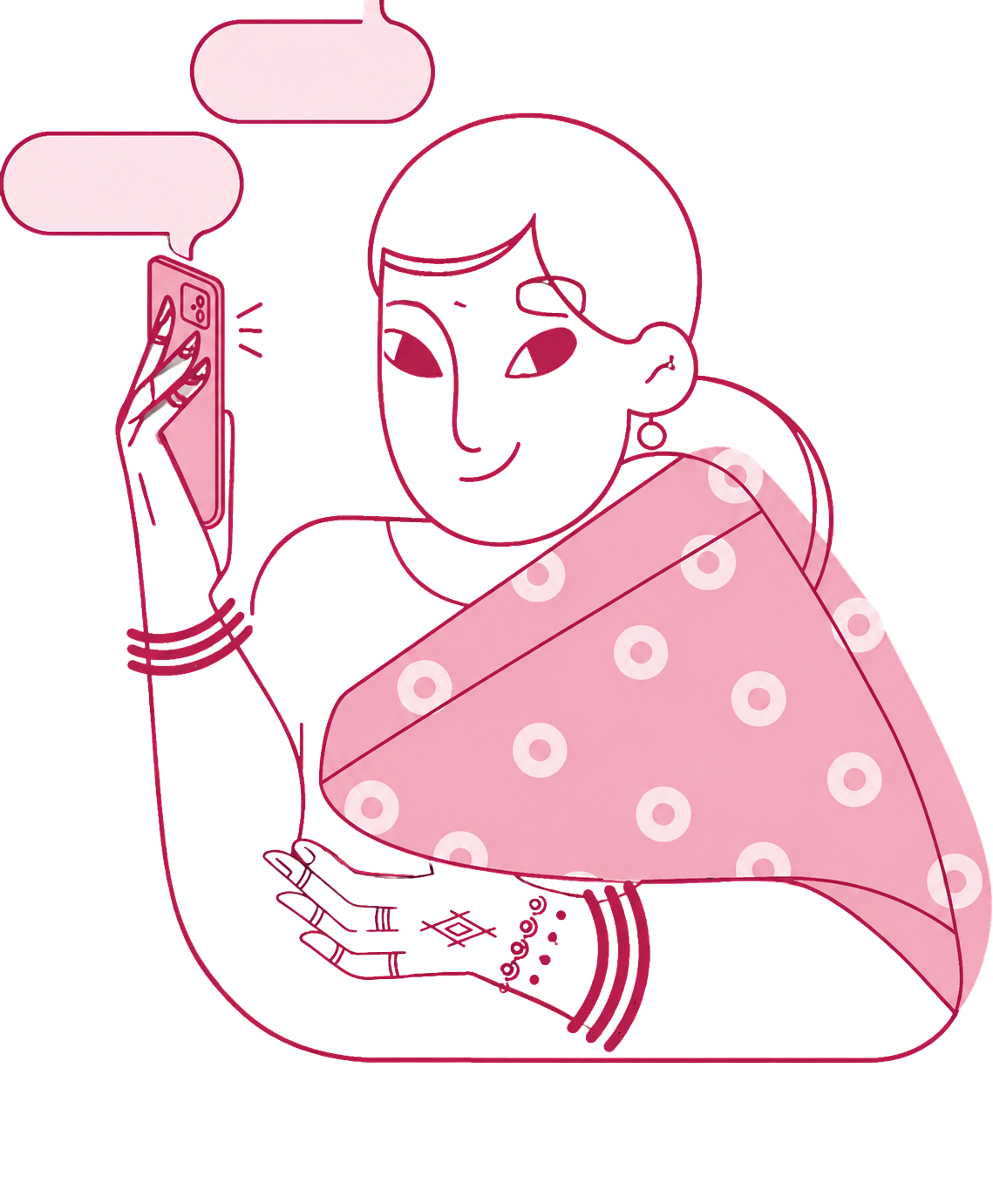 women with a mobile phone and rhodamine red jupiter menstrual cup